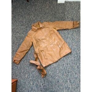 Ambassador Faux Leather Belted Trench Coat Style Jacket Women's Size L Tan